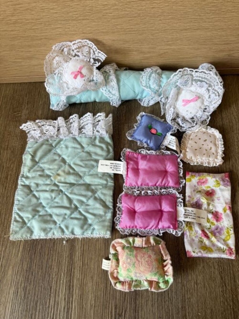 Vintage Barbie Pillows purple pink blue with lace and blanket